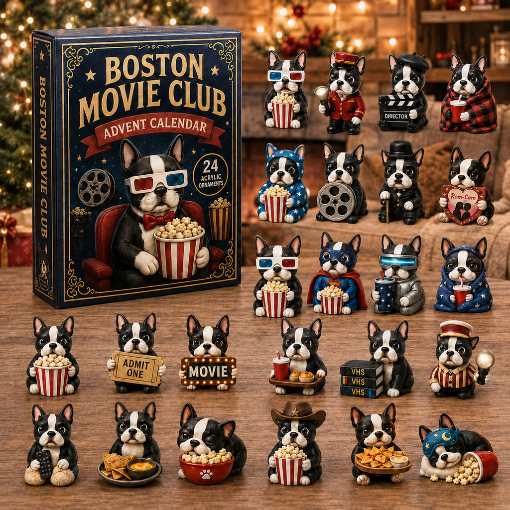 CHRISTMAS KICKOFF 40% OFF - Boston Movie Club Advent Calendar 2026 - 24-Day Festive Countdown, Acrylic Charms Blind Box - Gift For Boston Terrier Lovers AC0NT108