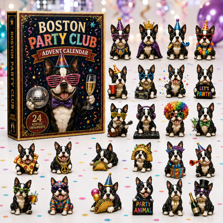 CHRISTMAS KICKOFF 40% OFF - Boston Party Club Advent Calendar 2026 - 24-Day Festive Countdown, Acrylic Charms Blind Box - Gift For Dog Lovers AC0NT092