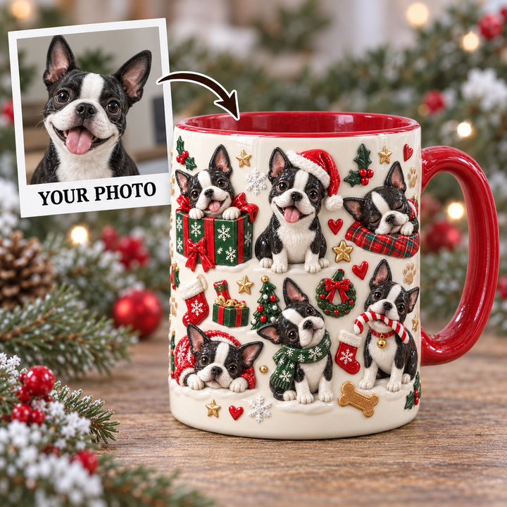 Boston Terrier Christmas Personalized 3D Effect Printed Accent Mug UPL0NT005