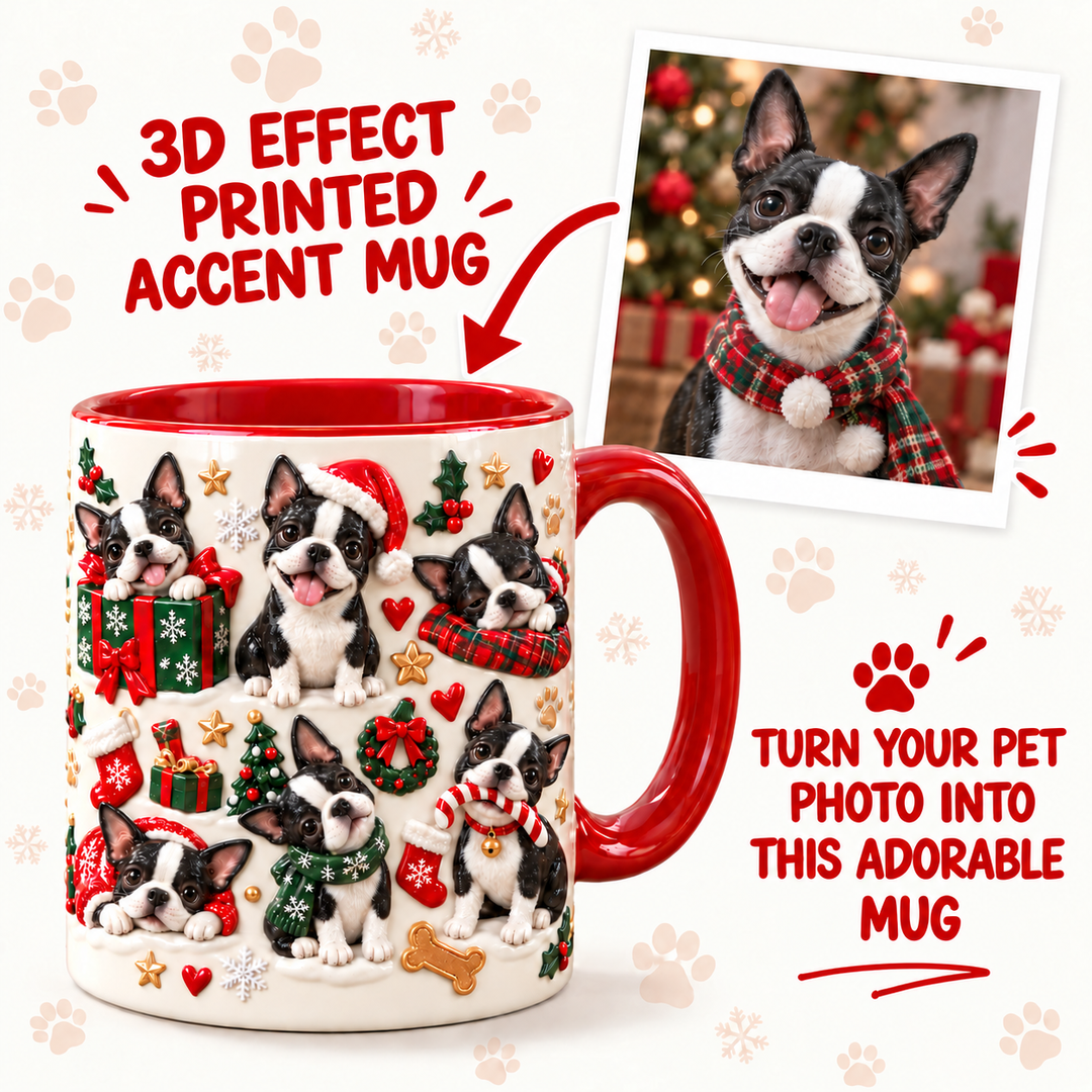 Boston Terrier Christmas Personalized 3D Effect Printed Accent Mug UPL0NT005