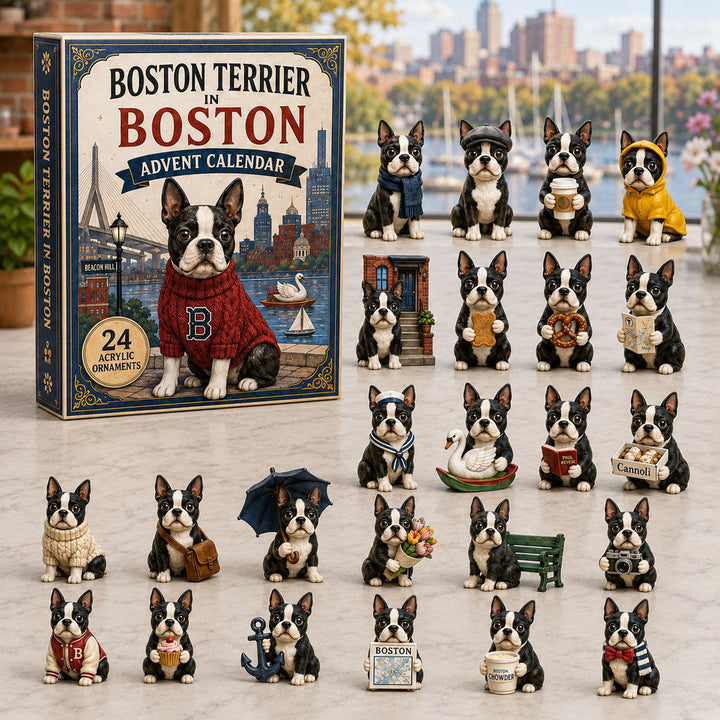 CHRISTMAS KICKOFF 40% OFF - Boston Terrier In Boston Advent Calendar 2026 - 24-Day Festive Countdown, Acrylic Charms Blind Box - Gift For Dog Lovers AC0NT093