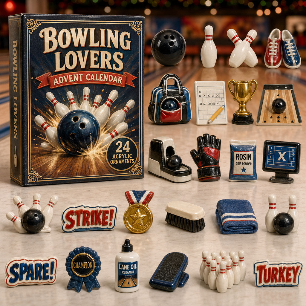 CHRISTMAS KICKOFF 40% OFF - Bowling Strike Advent Calendar 2026 - 24-Day Festive Countdown, Acrylic Charms Blind Box - Gift For Bowling Lovers AC0TM052