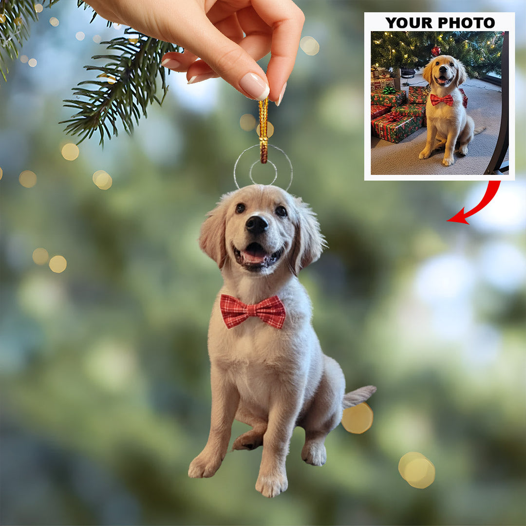 Bowtie Pup Love - Personalized Photo Mica Ornament - Christmas Gift For Pet Lovers