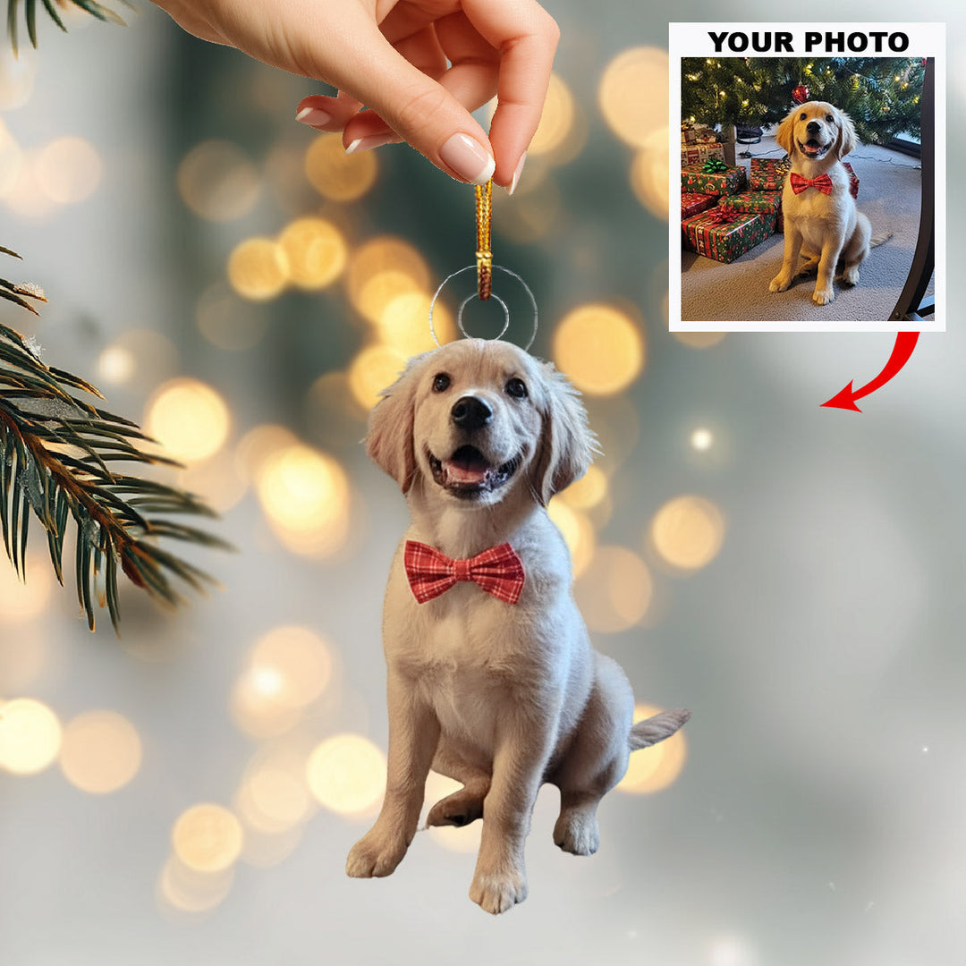 Bowtie Pup Love - Personalized Photo Mica Ornament - Christmas Gift For Pet Lovers