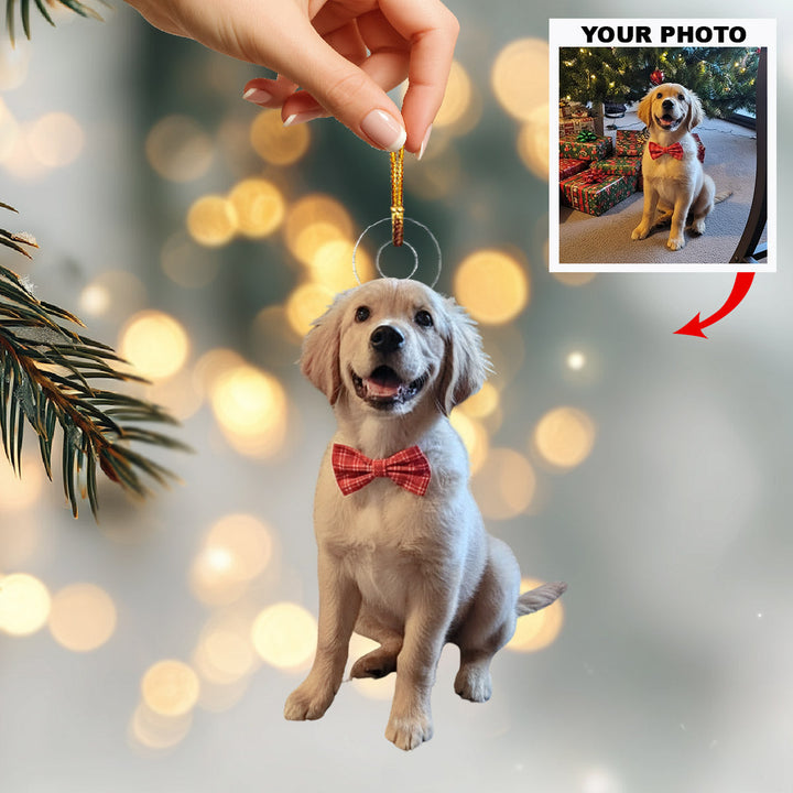 Bowtie Pup Love - Personalized Photo Mica Ornament - Christmas Gift For Pet Lovers