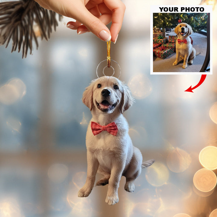 Bowtie Pup Love - Personalized Photo Mica Ornament - Christmas Gift For Pet Lovers