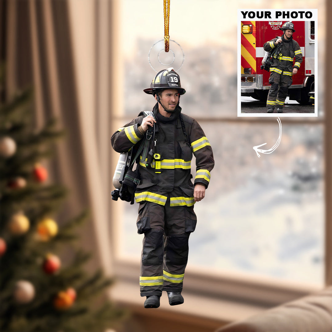 Brave Hero - Personalized Photo Mica Ornament - Christmas Gift For Firefighter