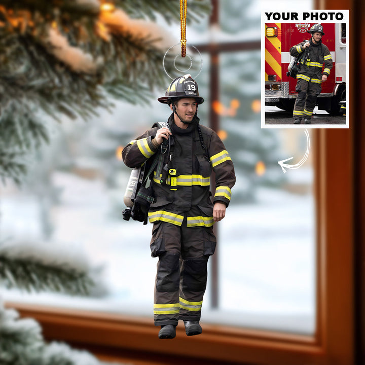 Brave Hero - Personalized Photo Mica Ornament - Christmas Gift For Firefighter