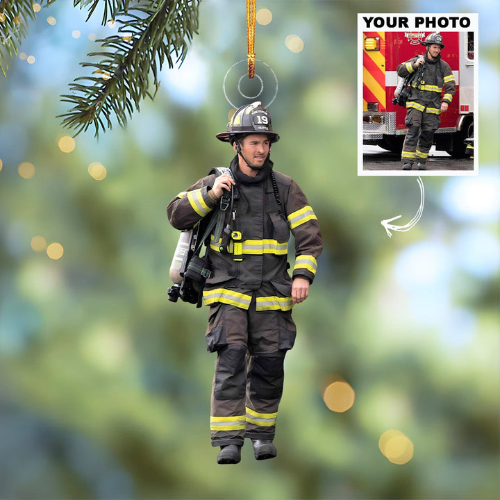 Brave Hero - Personalized Photo Mica Ornament - Christmas Gift For Firefighter