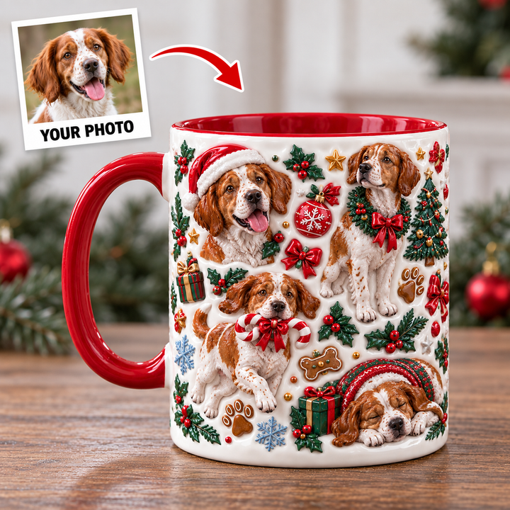 Brittany Spaniel Christmas Personalized 3D Effect Printed Accent Mug UPL0TH010