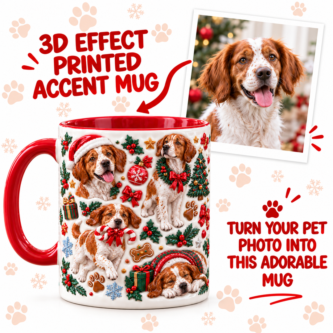 Brittany Spaniel Christmas Personalized 3D Effect Printed Accent Mug UPL0TH010