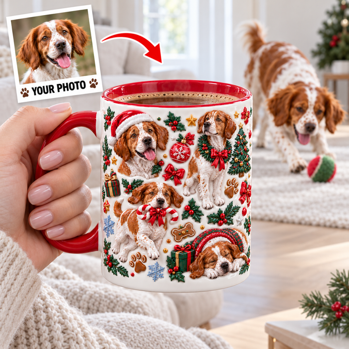 Brittany Spaniel Christmas Personalized 3D Effect Printed Accent Mug UPL0TH010