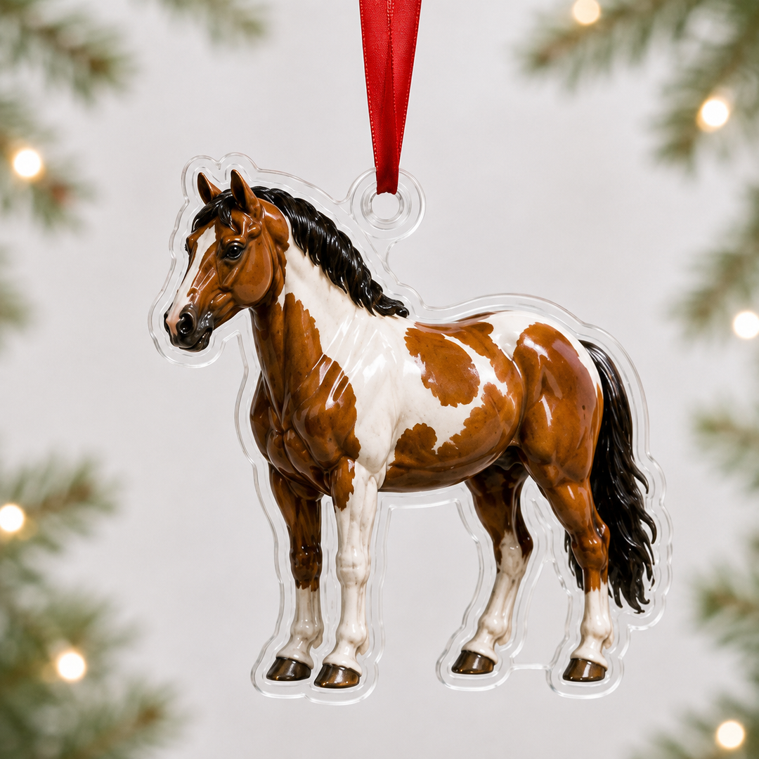 Brown & White Horse Mica Ornament NCU0NT040