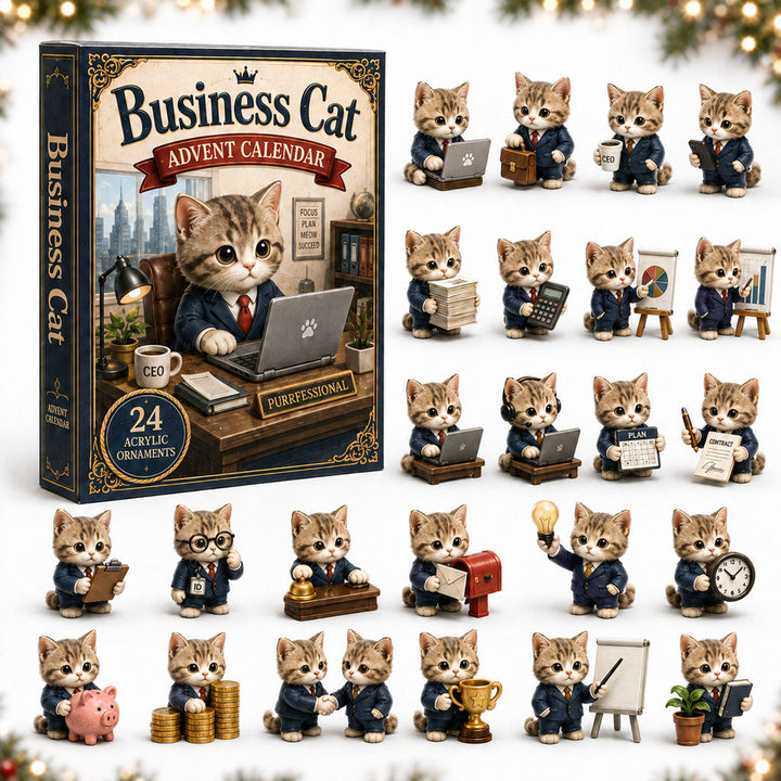 CHRISTMAS KICKOFF 40% OFF - Business Cat Advent Calendar 2026 - 24-Day Festive Countdown, Acrylic Charms Blind Box - Gift For Cat Lovers