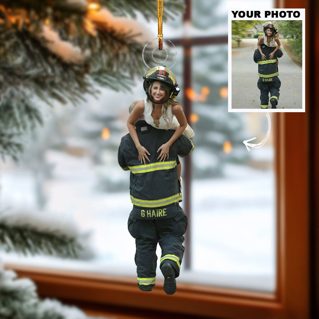 Burning Bright - Personalized Photo Mica Ornament - Christmas Gift For Firefighter