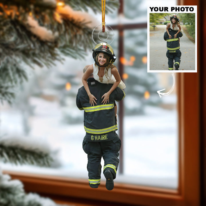 Burning Bright - Personalized Photo Mica Ornament - Christmas Gift For Firefighter