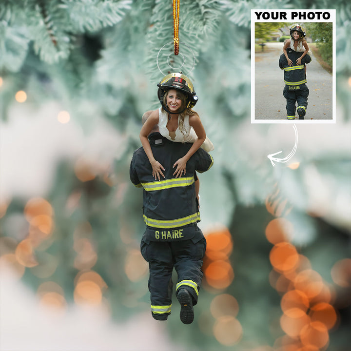 Burning Bright - Personalized Photo Mica Ornament - Christmas Gift For Firefighter