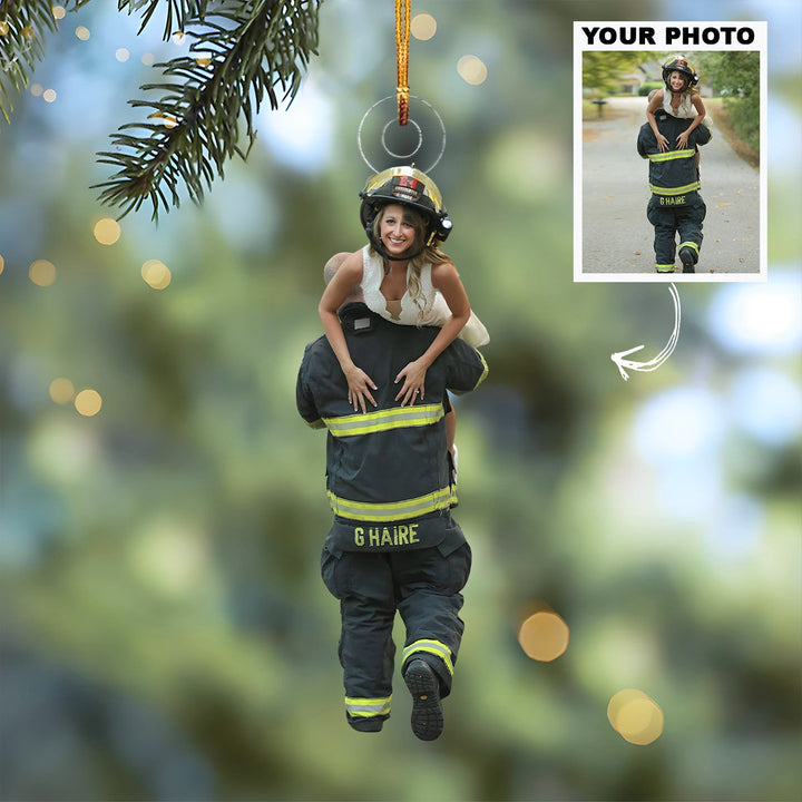 Burning Bright - Personalized Photo Mica Ornament - Christmas Gift For Firefighter