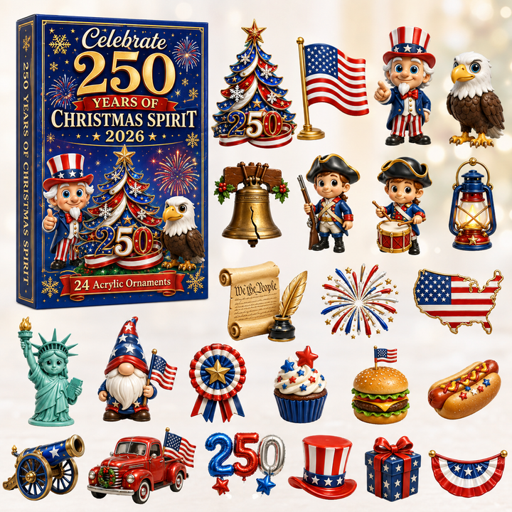 🗽 CHRISTMAS KICKOFF 40% OFF ✨ - 250 Years of Christmas Spirit Advent Calendar 2026 - 24-Day Festive Countdown, Acrylic Charms Blind Box - Gift For Family & Friends