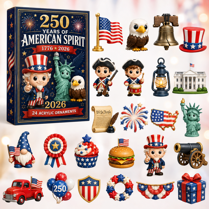 ✨ CHRISTMAS KICKOFF 40% OFF 🎉 - American Spirit 250th Anniversary Advent Calendar 2026 - 24-Day Festive Countdown, Acrylic Charms Blind Box - Gift For Family & Friends