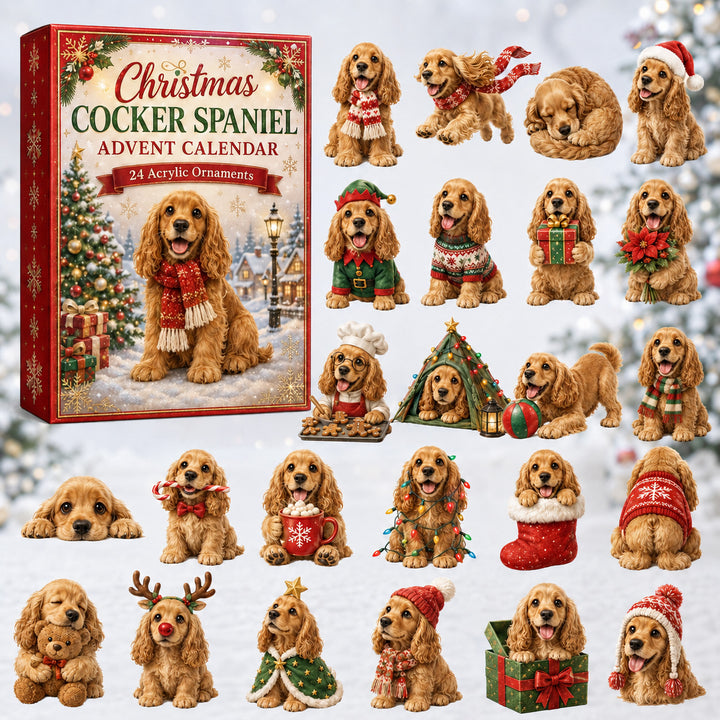 CHRISTMAS KICKOFF 40% OFF - Christmas Cocker Spaniel Advent Calendar 2026 - 24-Day Festive Countdown, Acrylic Charms Blind Box - Gift For Cocker Spaniel Lovers