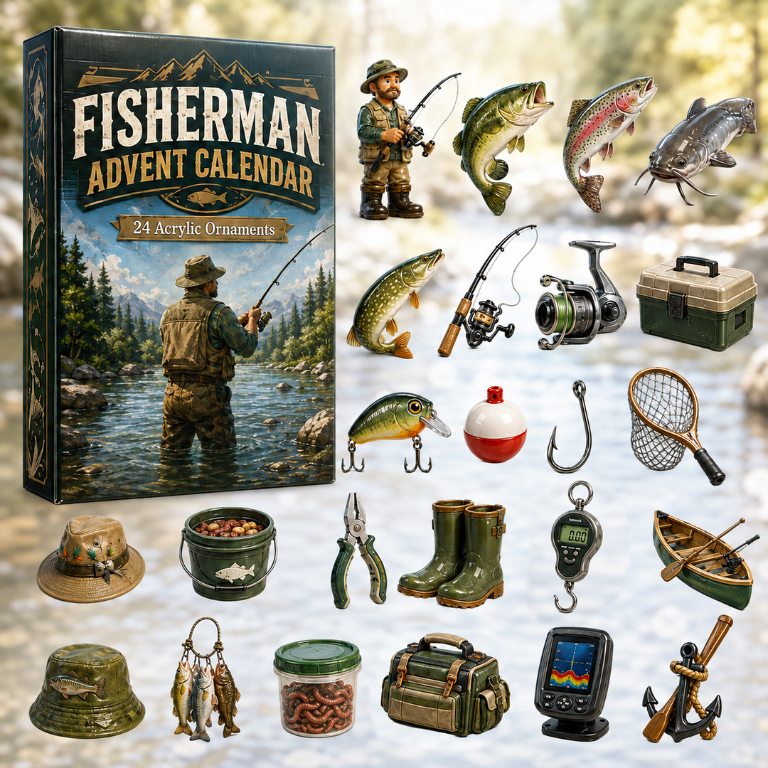 🎣 CHRISTMAS KICKOFF 40% OFF ✨ - Fisherman Advent Calendar 2026 - 24-Day Festive Countdown, Acrylic Charms Blind Box - Gift For Fishing Lovers