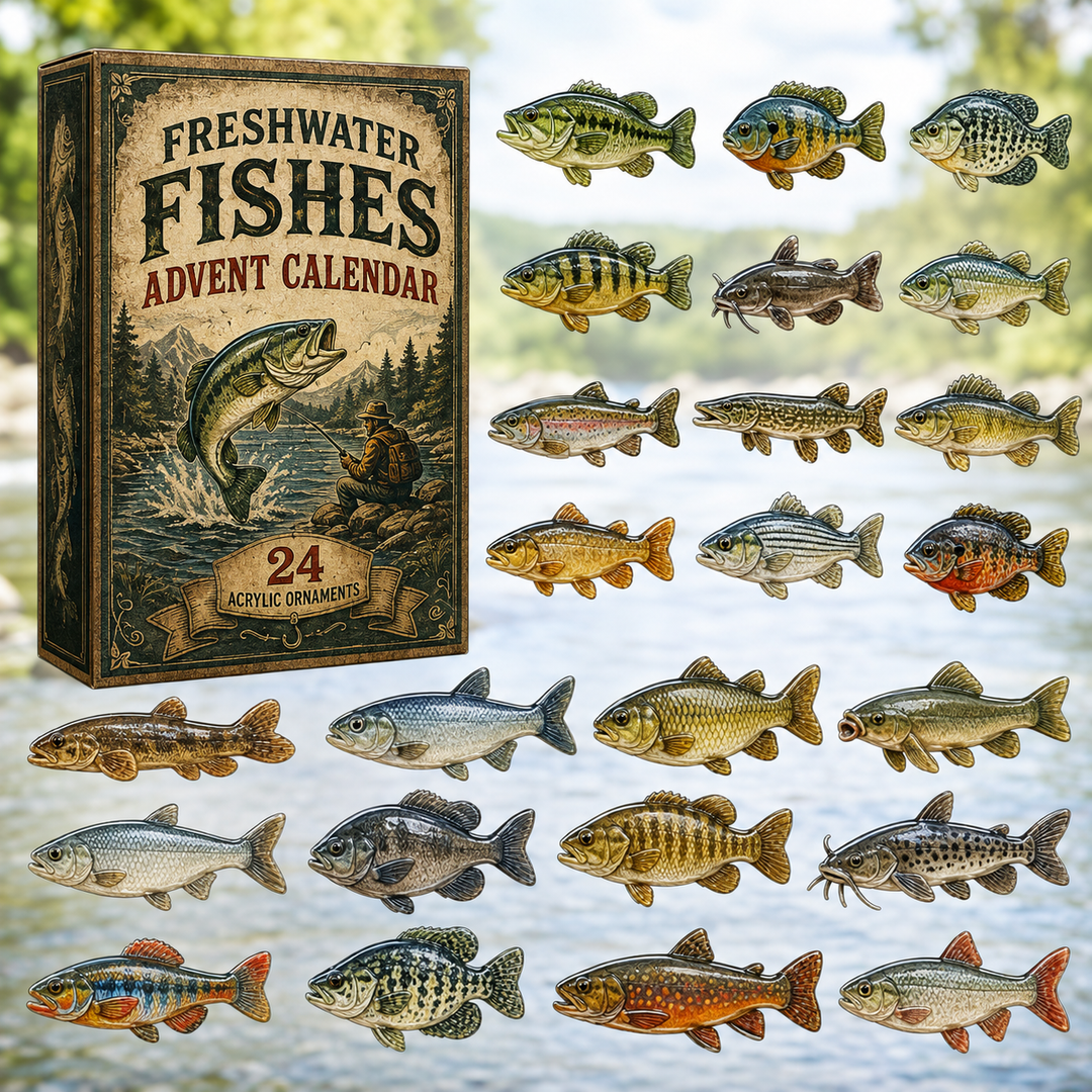 🎣 CHRISTMAS KICKOFF 40% OFF 🐠 - Freshwater Fishes Advent Calendar 2026 - 24-Day Festive Countdown, Acrylic Charms Blind Box - Gift For Fishing Lovers