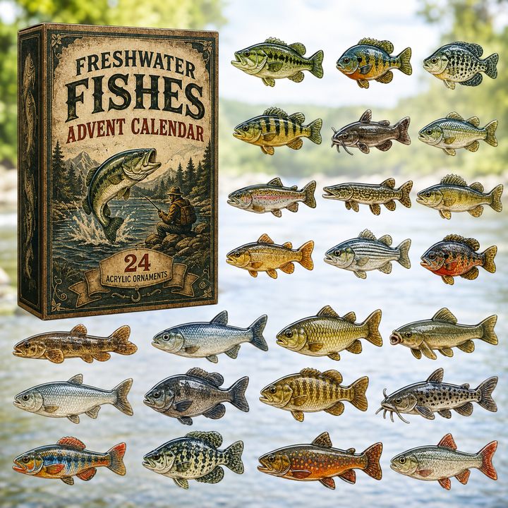🎣 CHRISTMAS KICKOFF 40% OFF 🐠 - Freshwater Fishes Advent Calendar 2026 - 24-Day Festive Countdown, Acrylic Charms Blind Box - Gift For Fishing Lovers
