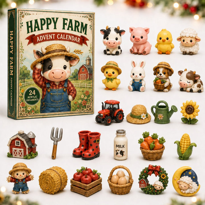 CHRISTMAS KICKOFF 40% OFF - Happy Farmhouse Advent Calendar 2026 - 24-Day Festive Countdown, Acrylic Charms Blind Box - Gift For Farmer