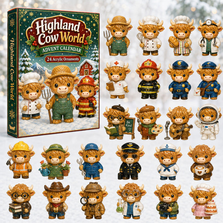 CHRISTMAS KICKOFF 40% OFF - Highland Cow World Advent Calendar 2026 - 24-Day Festive Countdown, Acrylic Charms Blind Box - Gift For Highland Cow Lovers