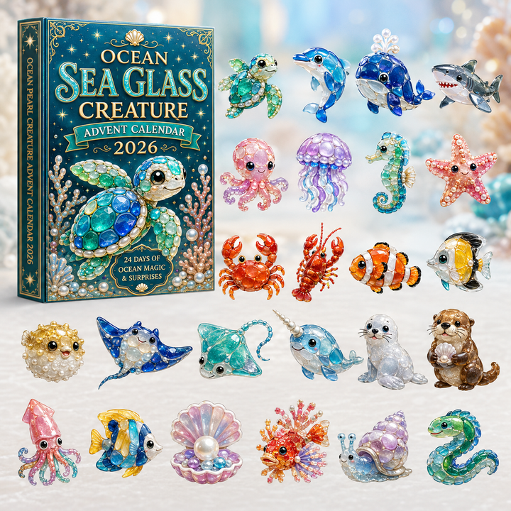 🦀 CHRISTMAS KICKOFF 40% OFF 🫧 - Ocean Sea Glass Creature Advent Calendar 2026 - 24-Day Festive Countdown, Acrylic Charms Blind Box - Gift For Ocean Lovers