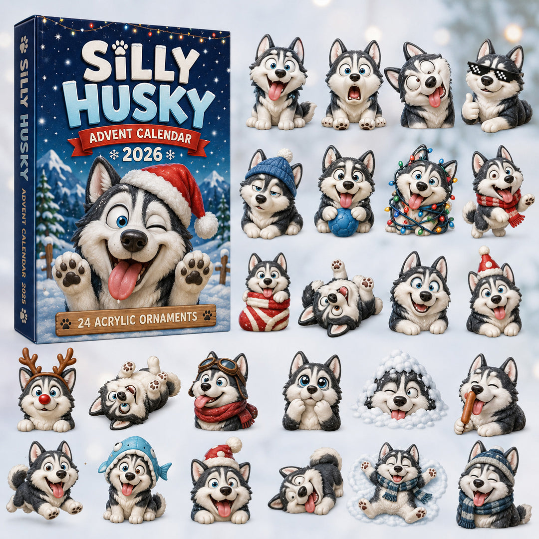 CHRISTMAS KICKOFF 40% OFF - Silly Husky Advent Calendar 2026 - 24-Day Festive Countdown, Acrylic Charms Blind Box - Gift For Husky Lovers
