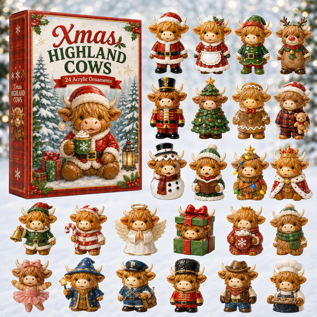 CHRISTMAS KICKOFF 40% OFF - Xmas Highland Cow Crew Advent Calendar 2026 - 24-Day Festive Countdown, Acrylic Charms Blind Box - Gift For Highland Cow Lovers