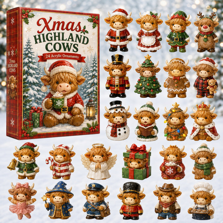CHRISTMAS KICKOFF 40% OFF - Xmas Highland Cow Crew Advent Calendar 2026 - 24-Day Festive Countdown, Acrylic Charms Blind Box - Gift For Highland Cow Lovers