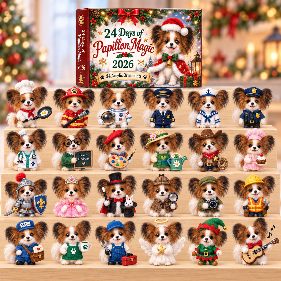 CHRISTMAS KICKOFF 40% OFF - 24 Days of Papillon Magic Advent Calendar 2026 - 24-Day Festive Countdown, Acrylic Charms Blind Box - Gift For Papillon Dog Lovers AC0HT583