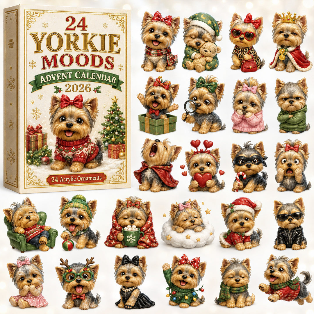 CHRISTMAS KICKOFF 40% OFF - 24 Yorkie Moods Advent Calendar 2026 - 24-Day Festive Countdown, Acrylic Charms Blind Box - Gift For Yorkshire Terrier Lovers AC0HT274