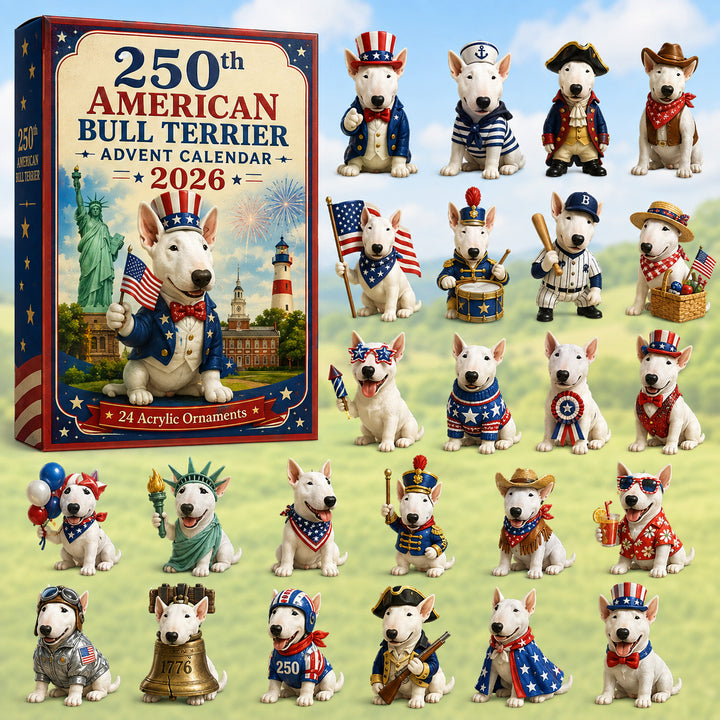 CHRISTMAS KICKOFF 40% OFF - 250th American Bull Terrier Advent Calendar 2026 - 24-Day Festive Countdown, Acrylic Charms Blind Box - Gift For Bull Terrier Lovers AC0HT222