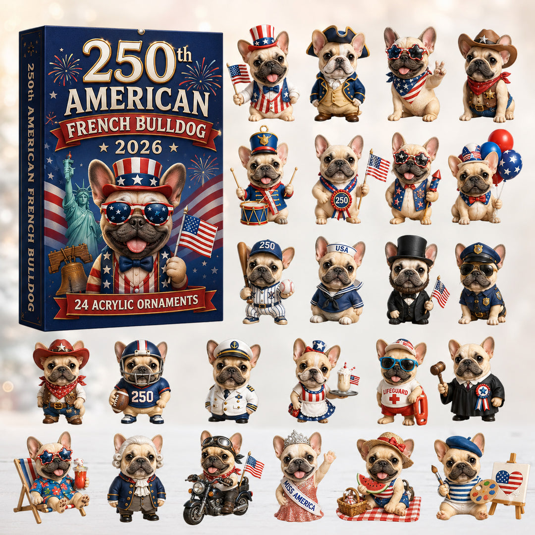 CHRISTMAS KICKOFF 40% OFF - 250th American French Bulldog Advent Calendar 2026 - 24-Day Festive Countdown, Acrylic Charms Blind Box - Gift For French Bulldog Lovers AC0HT225