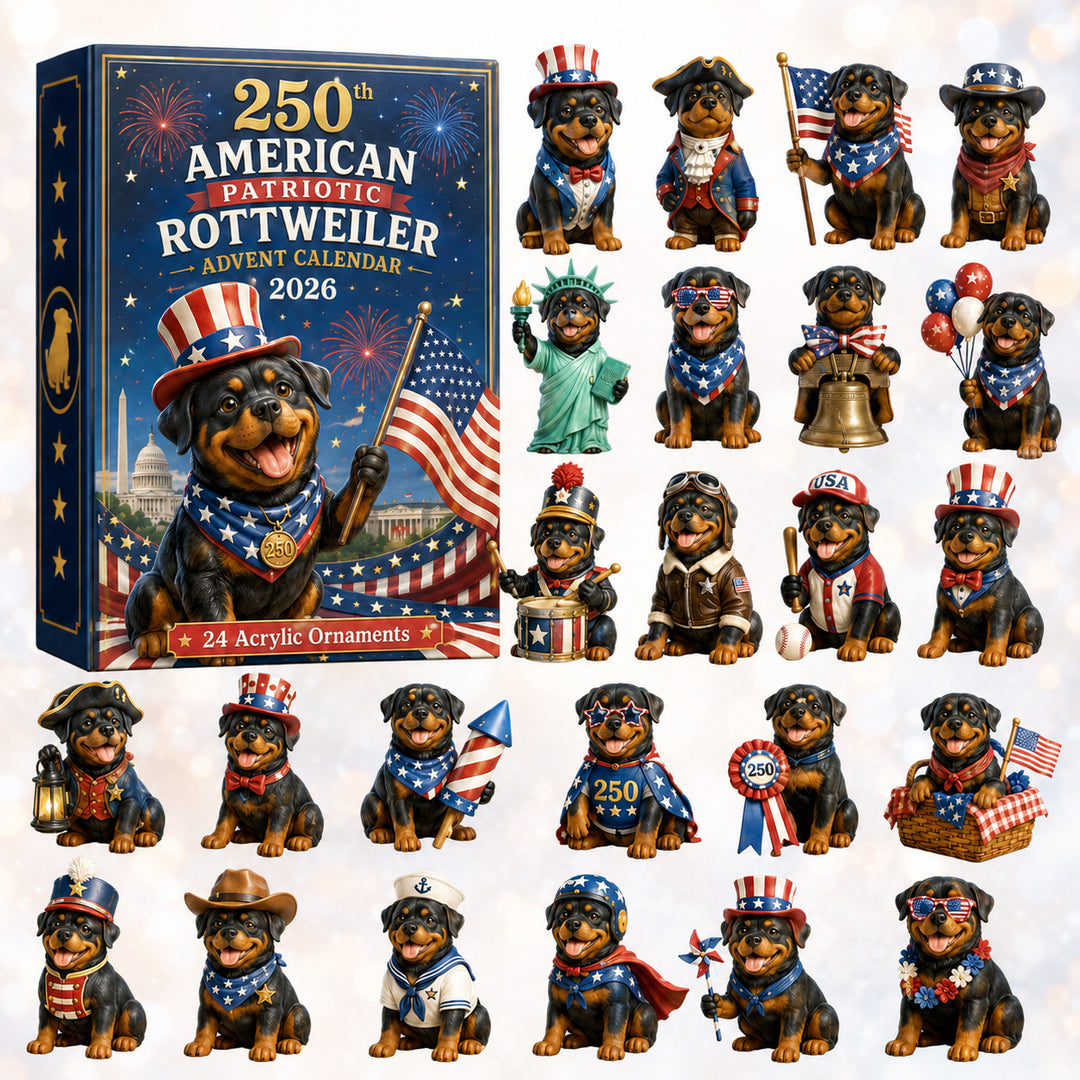 CHRISTMAS KICKOFF 40% OFF - 250th American Rottweiler Advent Calendar 2026 - 24-Day Festive Countdown, Acrylic Charms Blind Box - Gift For Rottweiler Lovers AC0HT223