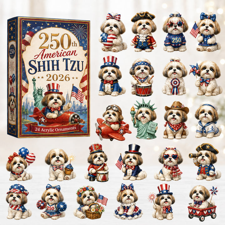 CHRISTMAS KICKOFF 40% OFF - 250th American Shih Tzu Advent Calendar 2026 - 24-Day Festive Countdown, Acrylic Charms Blind Box - Gift For Shih Tzu Lovers AC0HT273