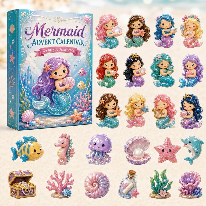 CHRISTMAS KICKOFF 40% OFF - Adorable Mermaid Advent Calendar 2026 - 24-Day Festive Countdown, Acrylic Charms Blind Box - Gift For Mermaid Lovers