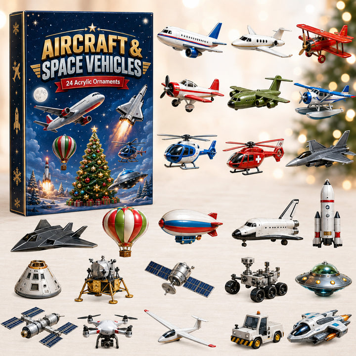 CHRISTMAS KICKOFF 40% OFF - Aircraft & Space Vehicles Advent Calendar 2026 - 24-Day Festive Countdown, Acrylic Charms Blind Box - Gift For Kids, Family & Friends