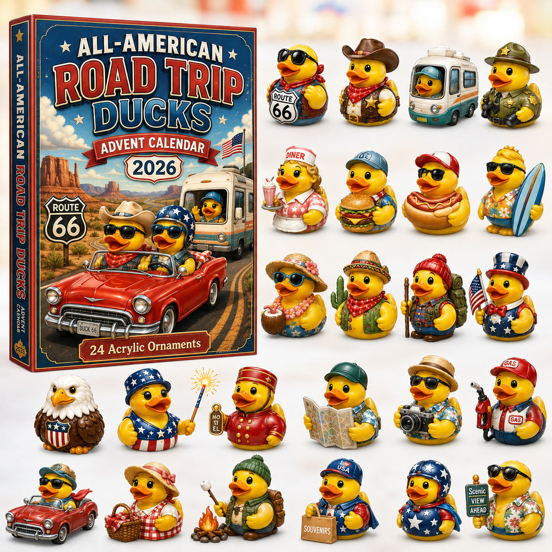 CHRISTMAS KICKOFF 40% OFF - All-American Road Trip Rubber Duck Advent Calendar 2026 - 24-Day Festive Countdown, Acrylic Charms Blind Box - Gift For Family & Friends