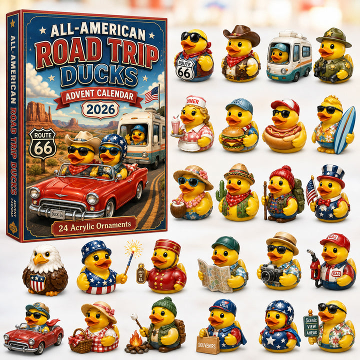 CHRISTMAS KICKOFF 40% OFF - All-American Road Trip Rubber Duck Advent Calendar 2026 - 24-Day Festive Countdown, Acrylic Charms Blind Box - Gift For Family & Friends