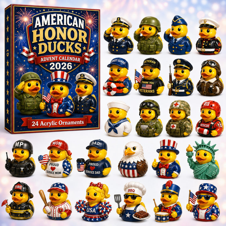 CHRISTMAS KICKOFF 40% OFF - American Honor Rubber Duck Advent Calendar 2026 - 24-Day Festive Countdown, Acrylic Charms Blind Box - Gift For Family & Friends