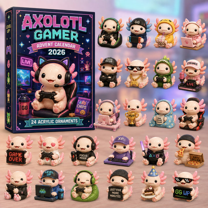 CHRISTMAS KICKOFF 40% OFF - Axolotl Gamer Advent Calendar 2026 - 24-Day Festive Countdown, Acrylic Charms Blind Box - Gift For Axolotl Lovers AC0HT492