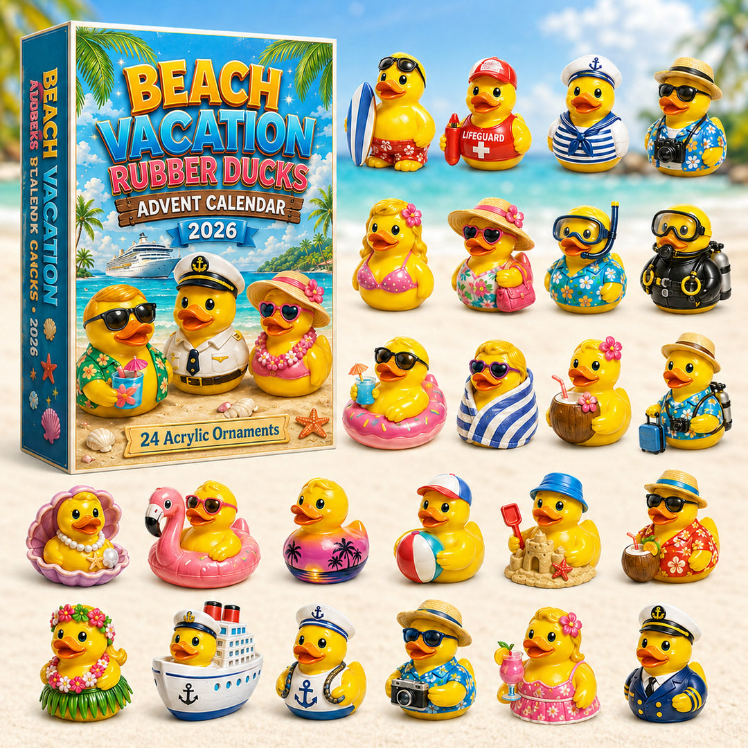 CHRISTMAS KICKOFF 40% OFF - Beach Vacation Rubber Duck Advent Calendar 2026 - 24-Day Festive Countdown, Acrylic Charms Blind Box - Gift For Family & Friends