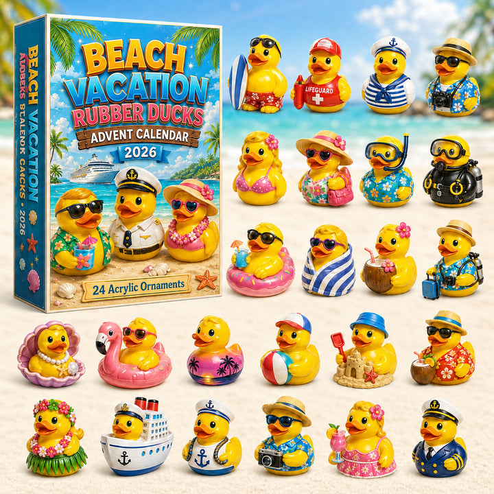 CHRISTMAS KICKOFF 40% OFF - Beach Vacation Rubber Duck Advent Calendar 2026 - 24-Day Festive Countdown, Acrylic Charms Blind Box - Gift For Family & Friends