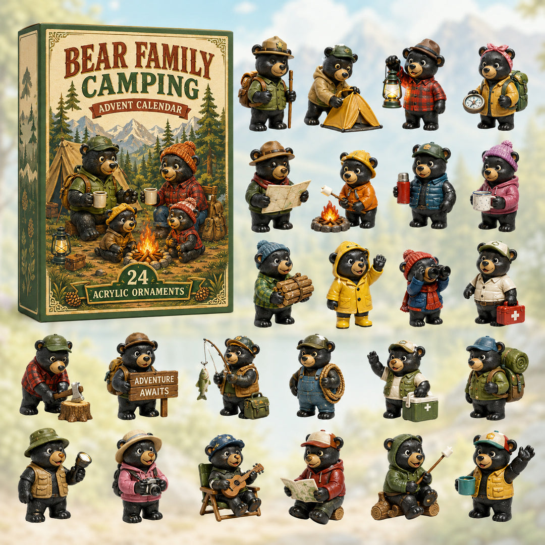 CHRISTMAS KICKOFF 40% OFF - Bear Family Camping Advent Calendar 2026 - 24-Day Festive Countdown, Acrylic Charms Blind Box - Gift For Campers, Family & Friends