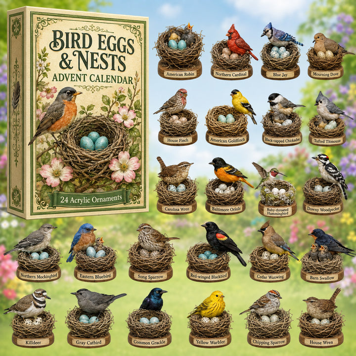 CHRISTMAS KICKOFF 40% OFF - Bird Eggs & Nests Advent Calendar 2026 - 24-Day Festive Countdown, Acrylic Charms Blind Box - Gift For Birds Lovers AC0HT220